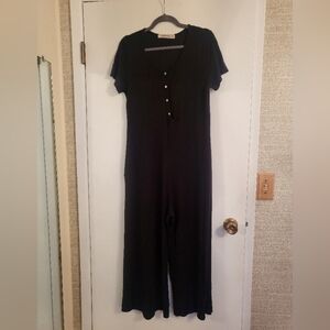 Black Three Bird Nest Wide Leg Jumpsuit